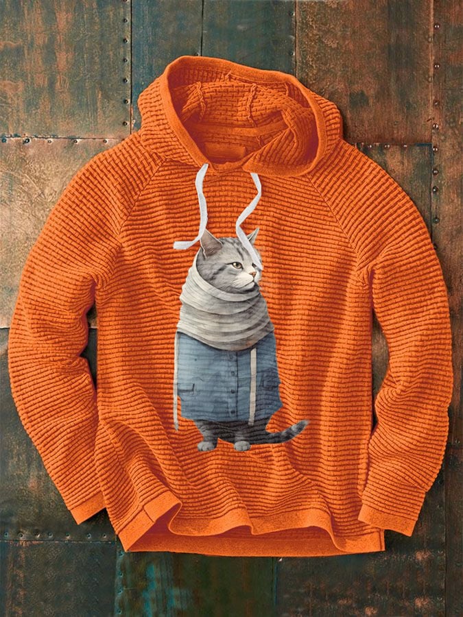 Men's Winter Art Cat Print Casual Hoodie