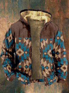 Men's Retro Western Print Velvet Zip Outerwear