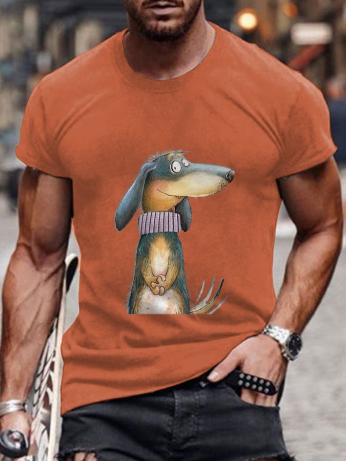 Men's Funny Cute Dog Print Short Sleeve T-Shirt