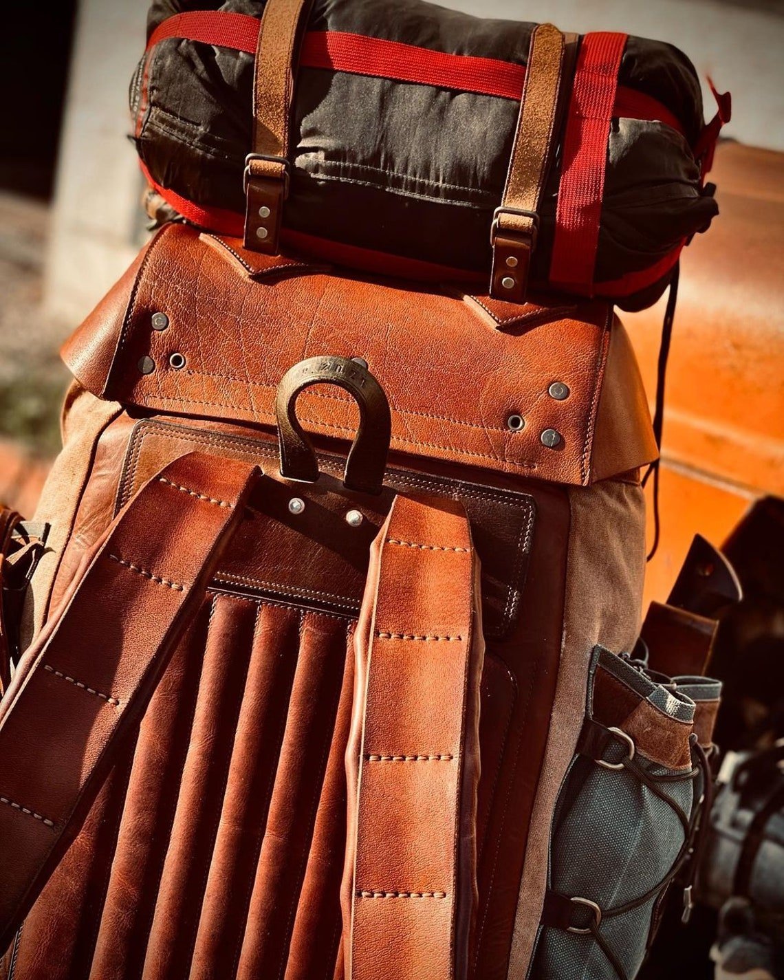 Handmade Leather, Waxed Backpack for Trave