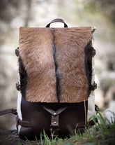 Goat Fur and Leather details Handmade  Waxed Canvas Backpack