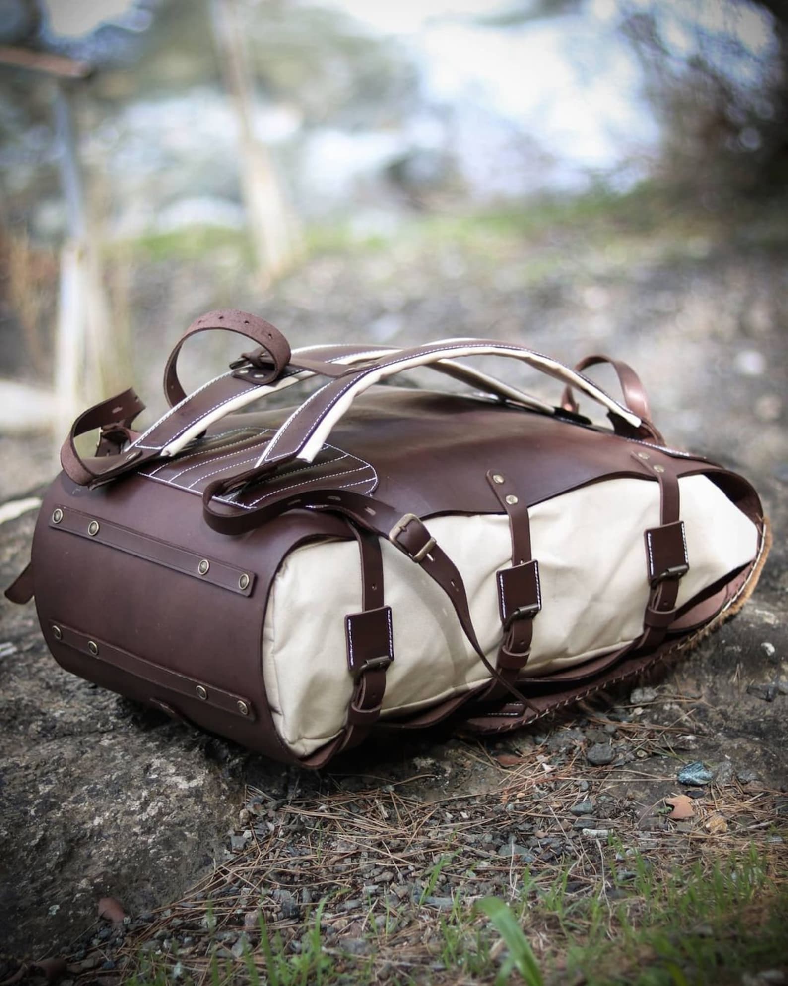 Goat Fur , Canvas and Leather Bag  Bushcraft  Camping