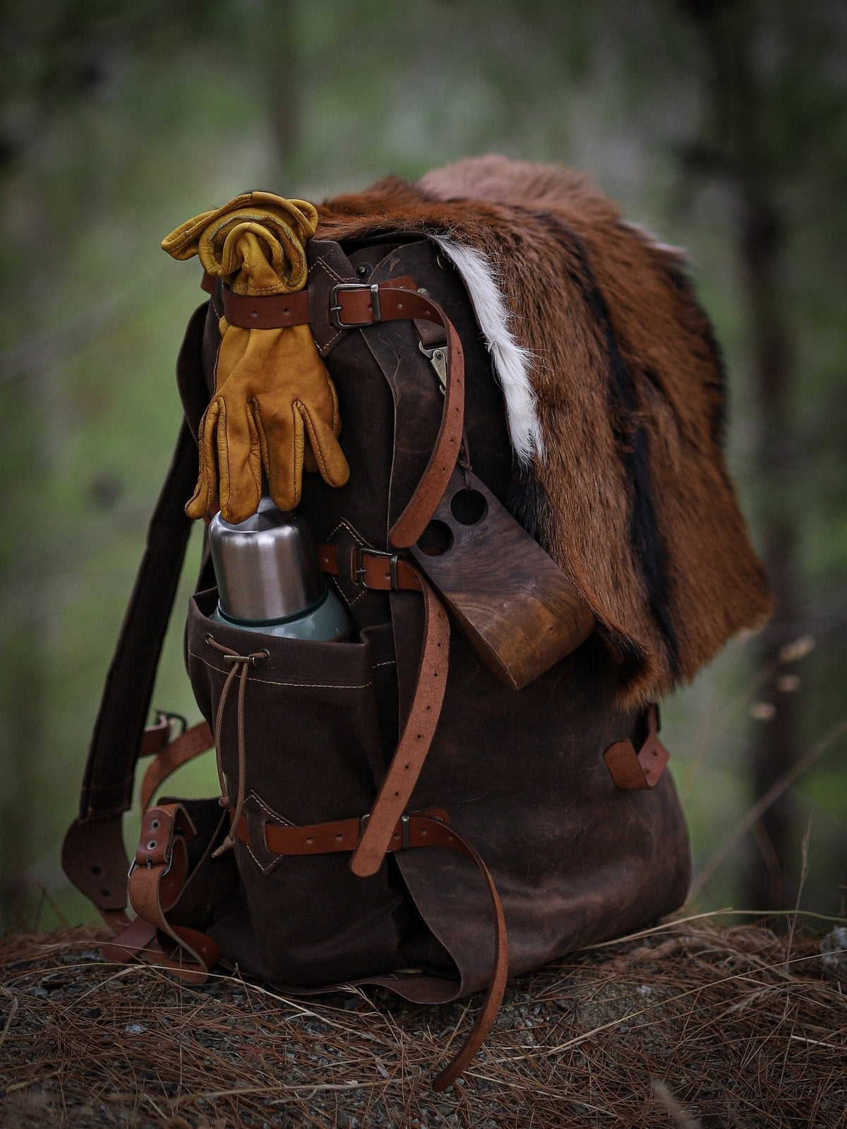 Goat Fur , Canvas and Leather Bag  Bushcraft  Camping