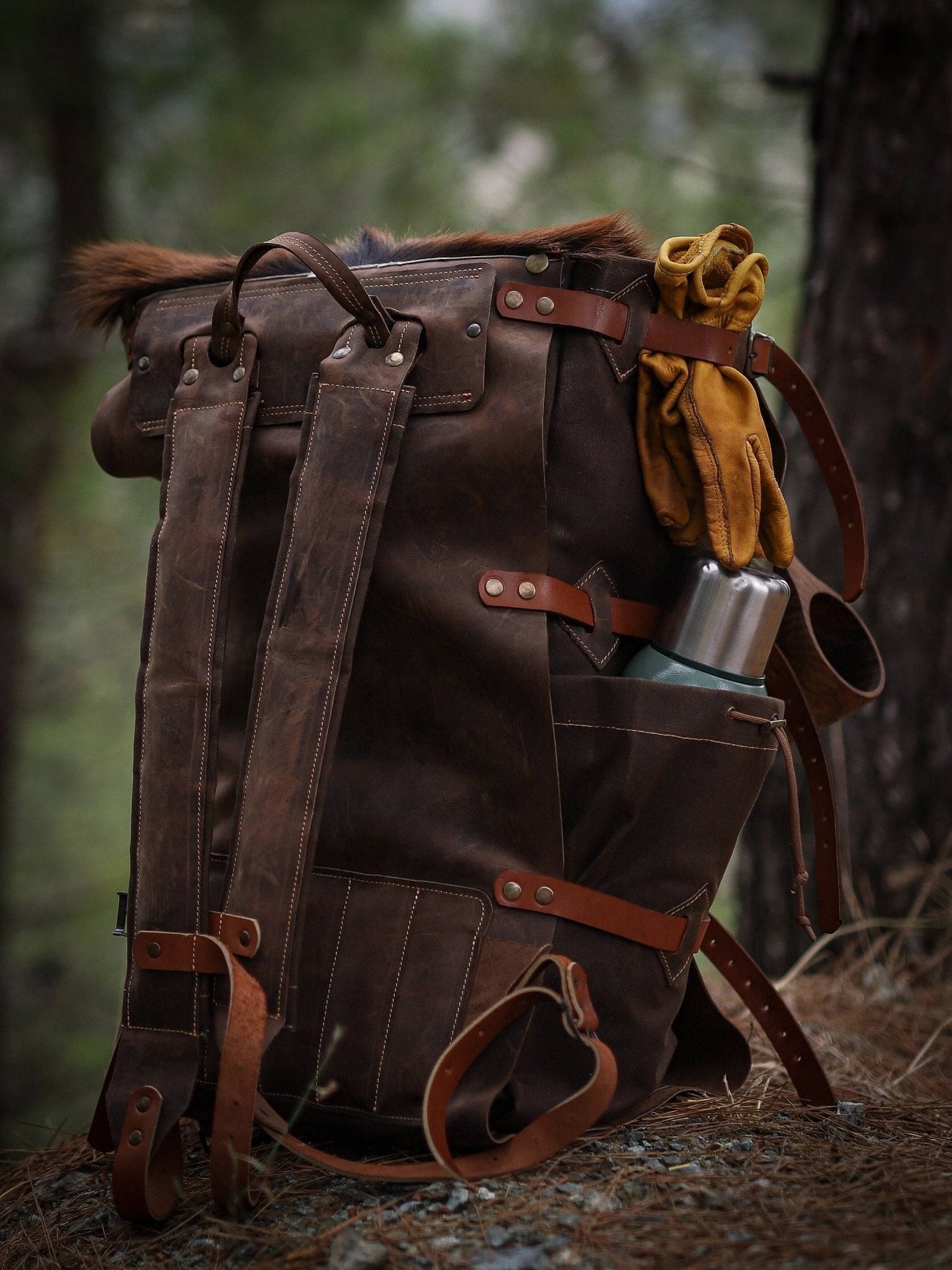 Goat Fur , Canvas and Leather Bag  Bushcraft  Camping