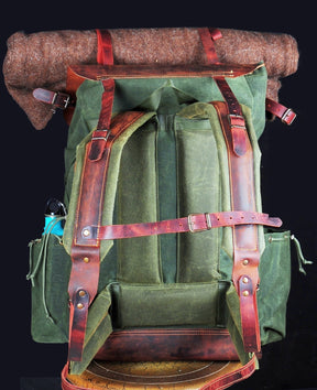 Green Bestseller Leather Backpack  Waxed Canvas Bag