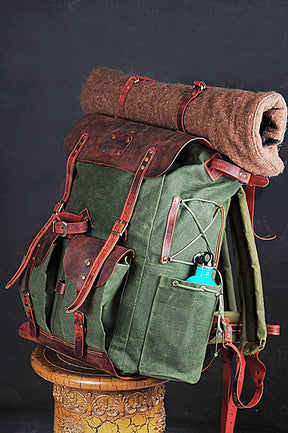 Green Bestseller Leather Backpack  Waxed Canvas Bag