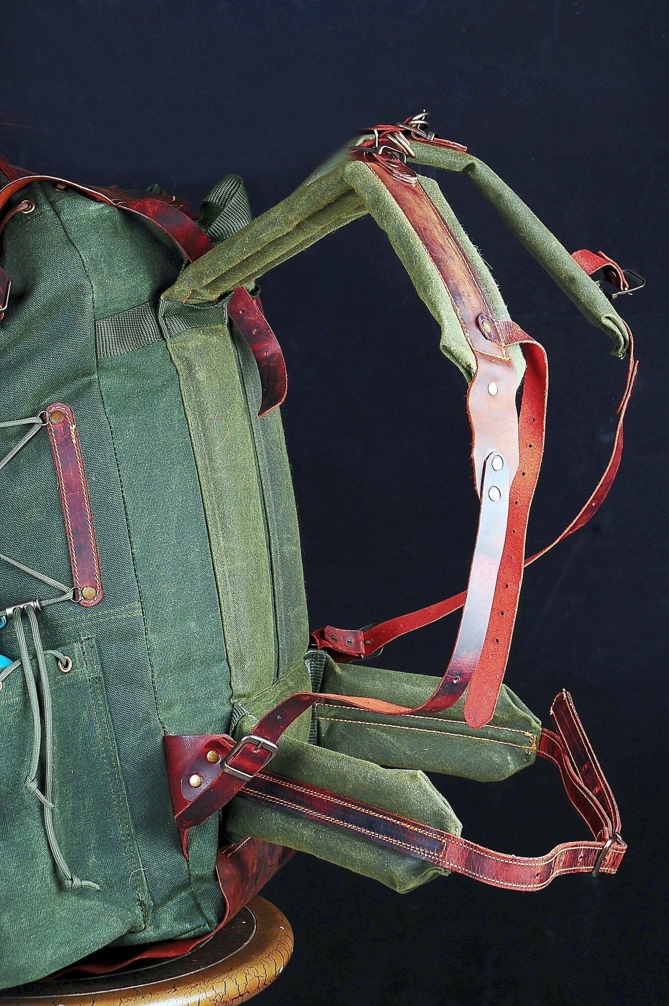 Green Bestseller Leather Backpack  Waxed Canvas Bag