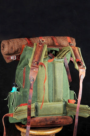 Green Bestseller Leather Backpack  Waxed Canvas Bag