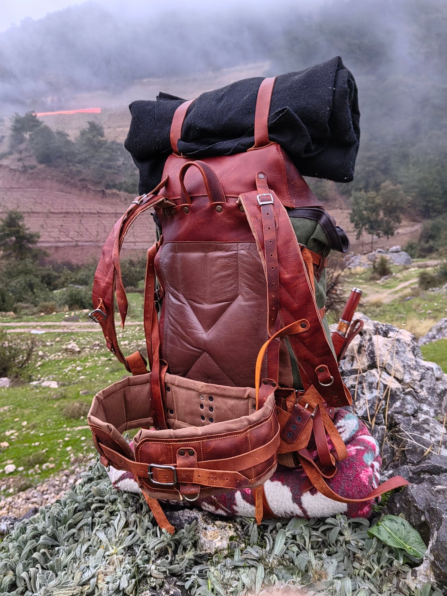 Handmade Custom Leather and Waxed Backpack for Travel