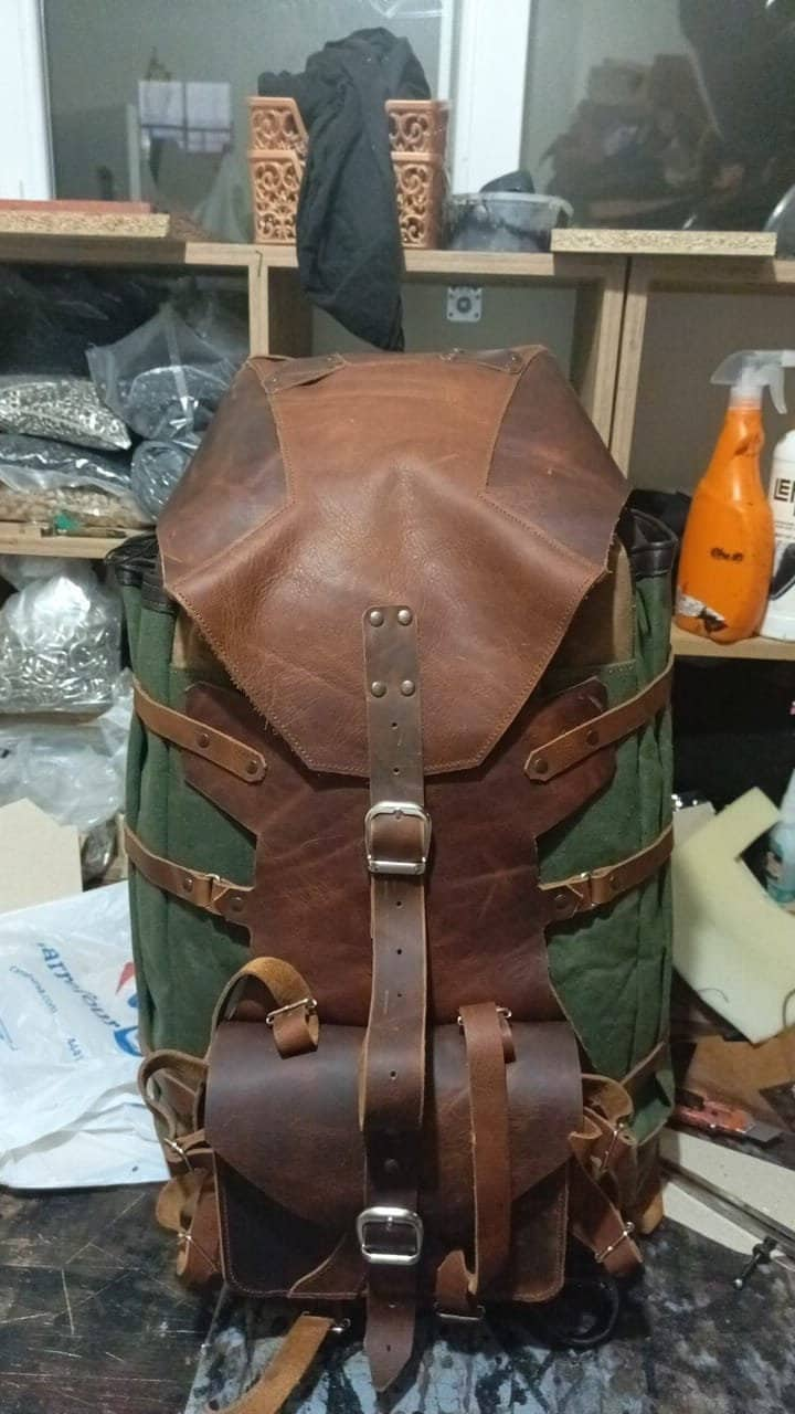 Handmade Custom Leather and Waxed Backpack for Travel