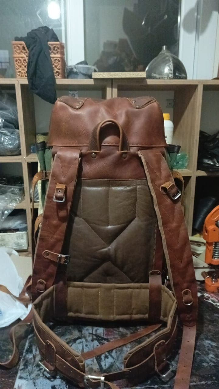 Handmade Custom Leather and Waxed Backpack for Travel