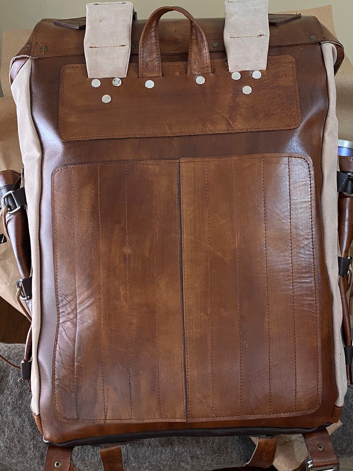 Handmade Fur with Leather and Waxed Canvas backpack