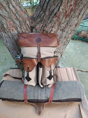 Handmade Fur with Leather and Waxed Canvas backpack