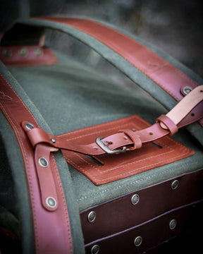 Handmade Genuine Green Leather and Waxed Canvas Backpack