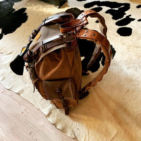 Handmade Leather and Waxed Canvas  Backpack for Travel bag