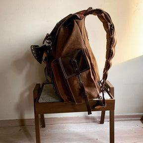 Handmade Leather and Waxed Canvas  Backpack for Travel bag