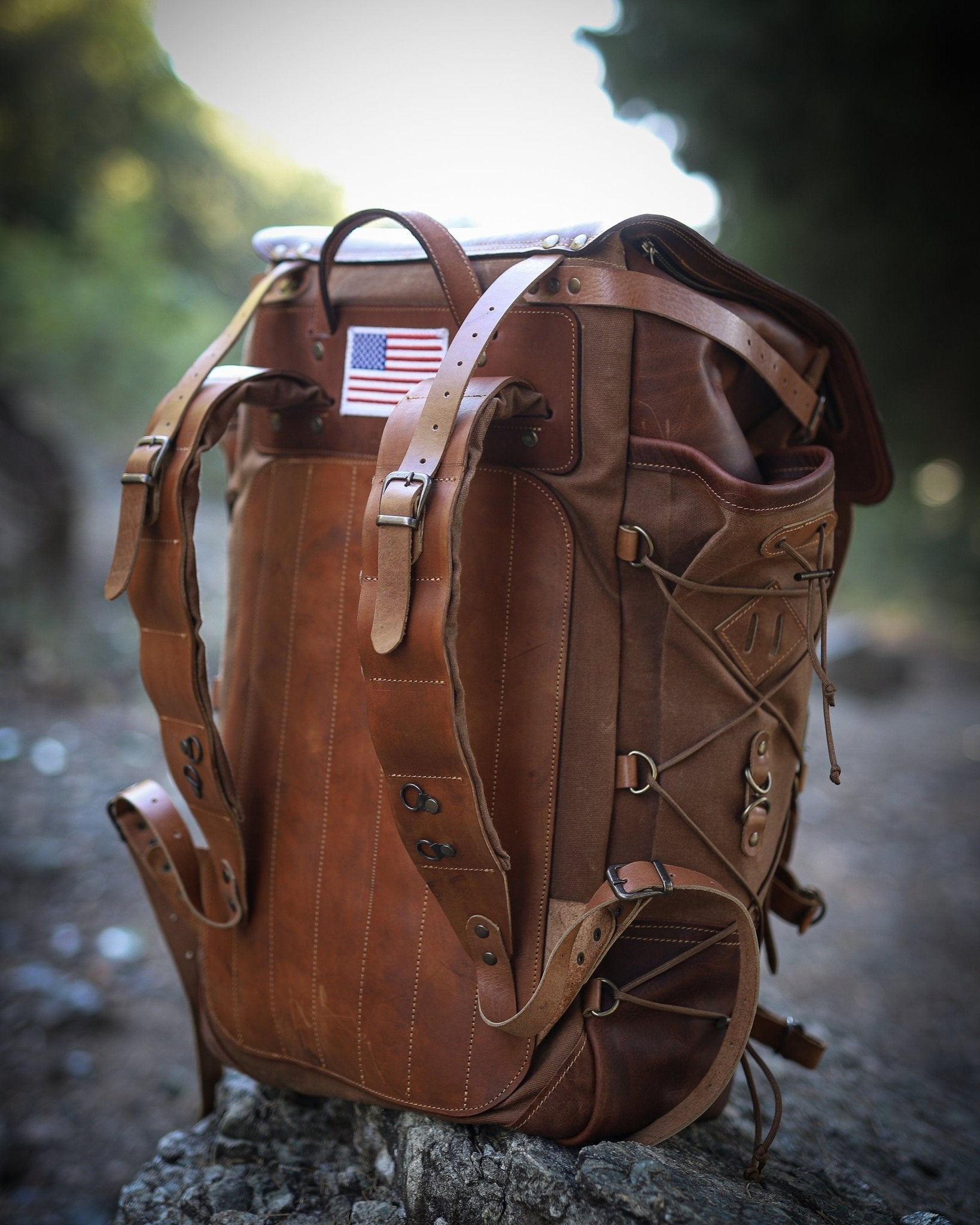 Handmade Leather Backpack Brown | Waxed Canvas Backpack