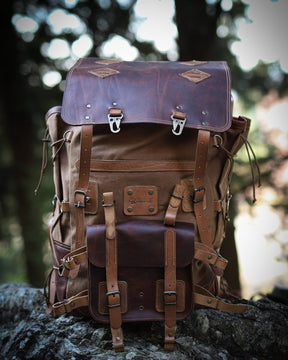 Handmade Leather Backpack Brown | Waxed Canvas Backpack