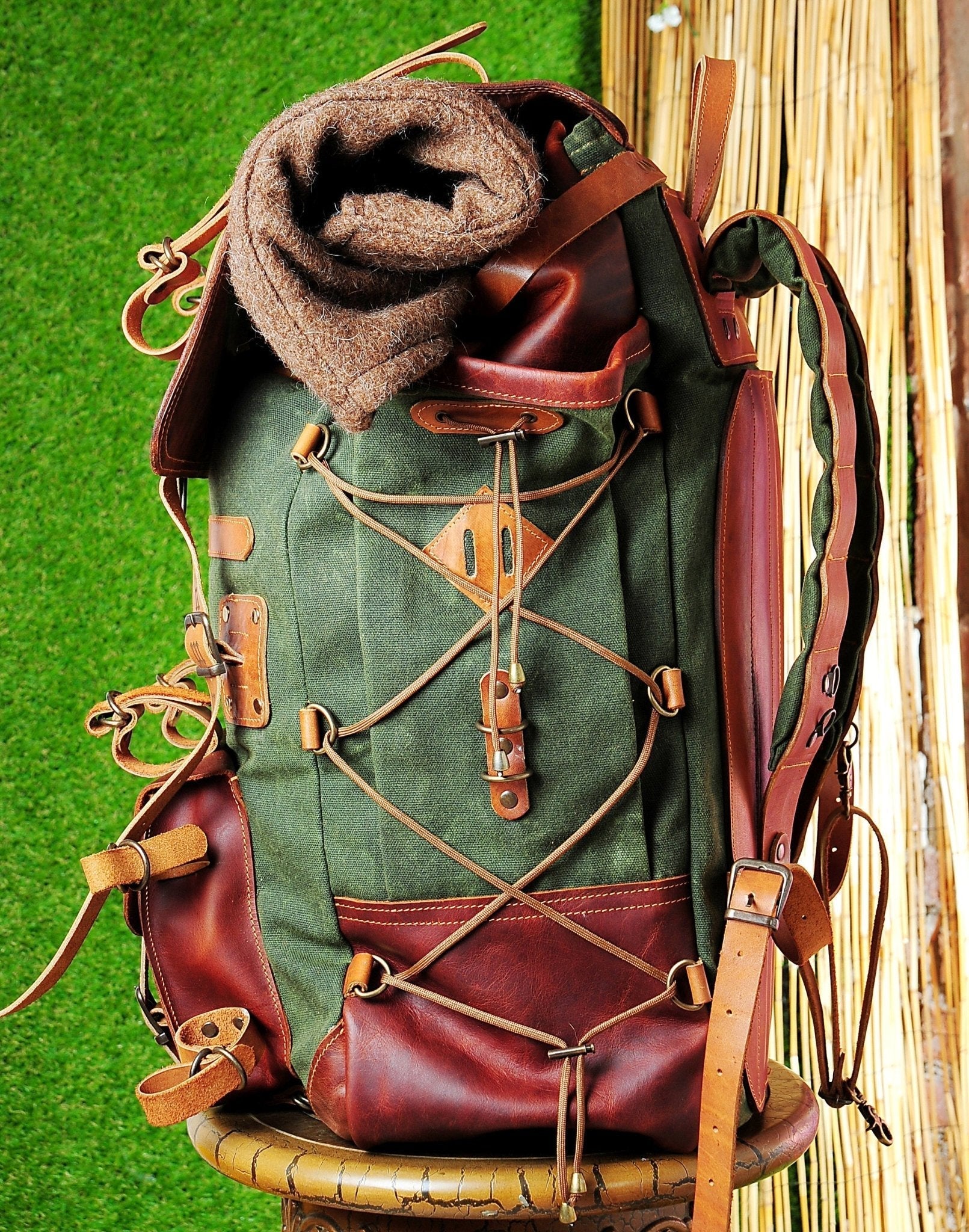 Handmade Leather Backpack Travel, Camping, Hiking