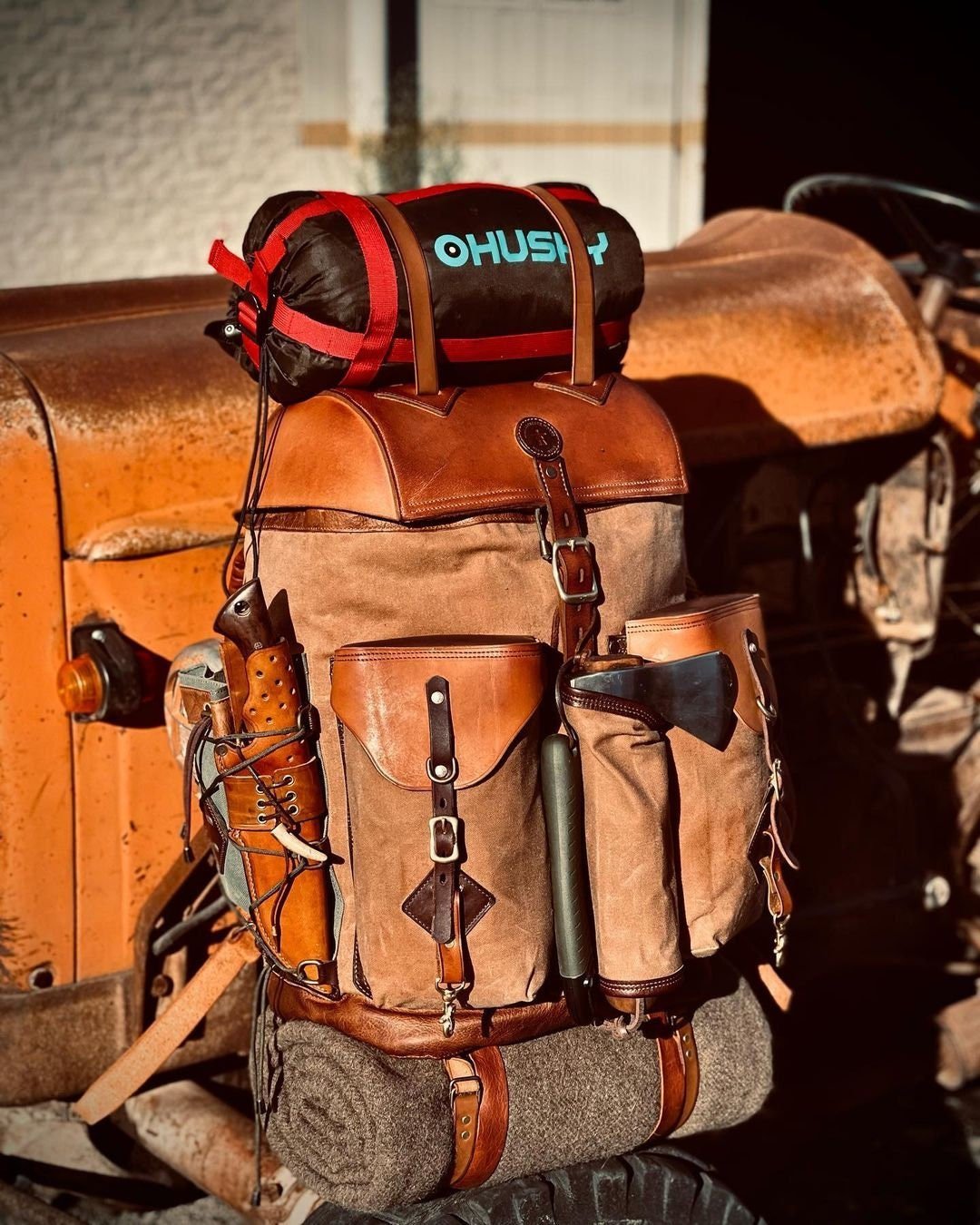 Hiking Backpack Canvas - Leather Hiking Rucksack