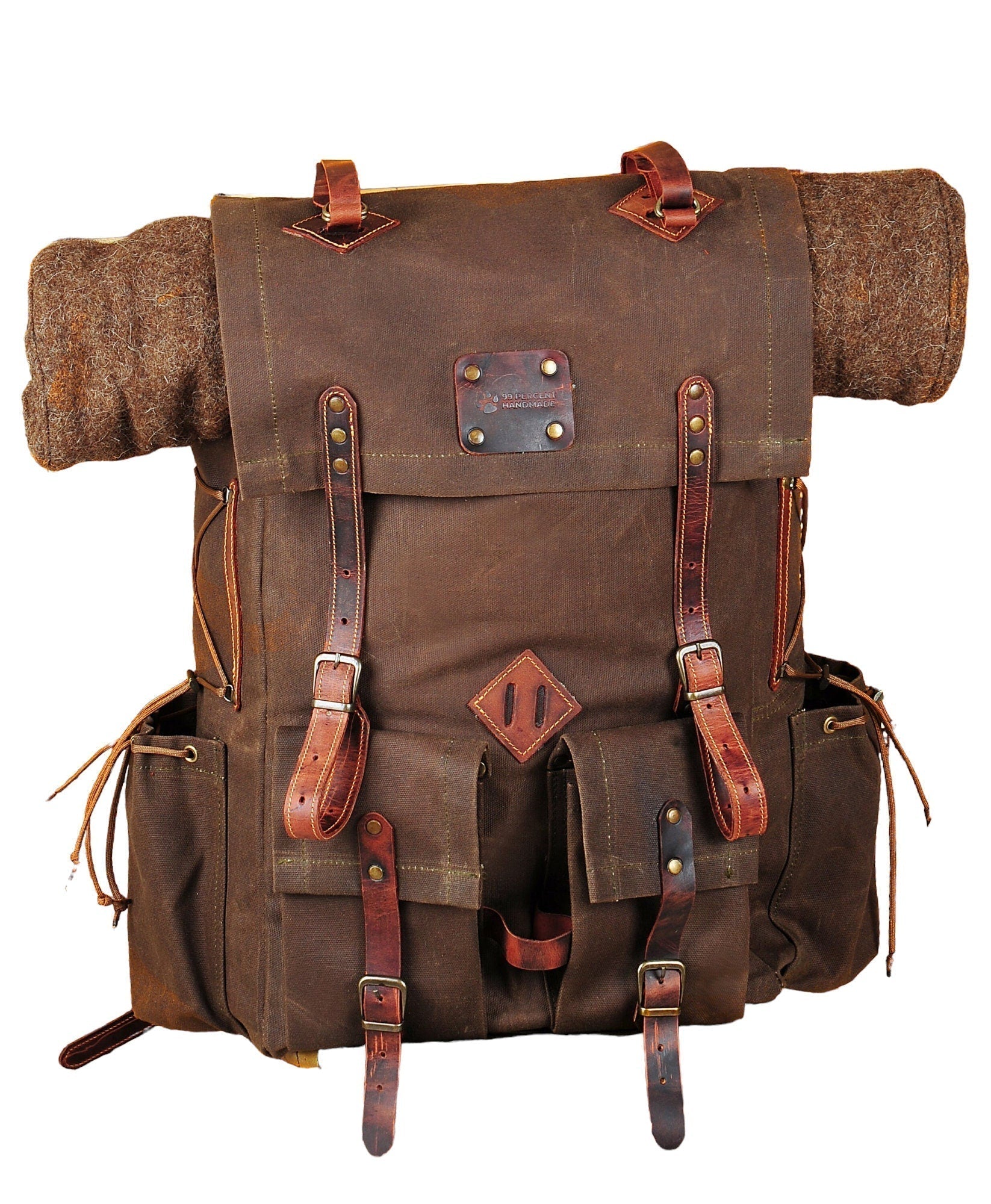 Leather and Canvas Backpack Camping Backpack