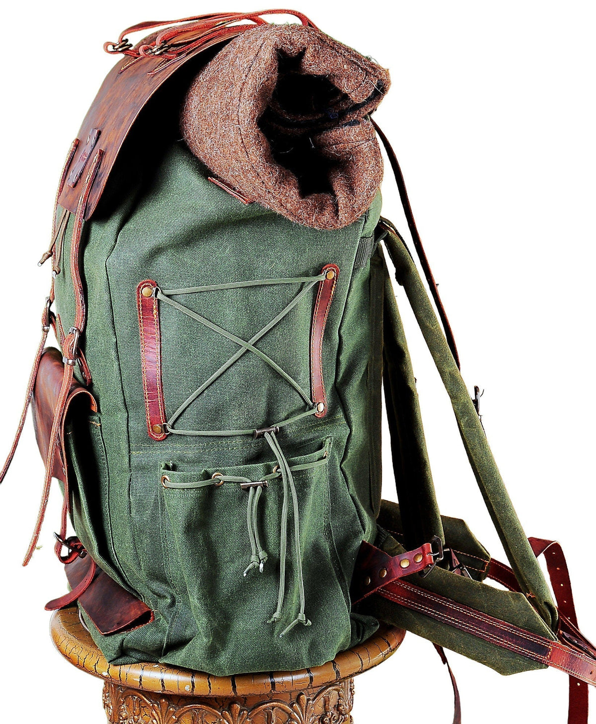 Leather and Canvas Backpack Camping Backpack