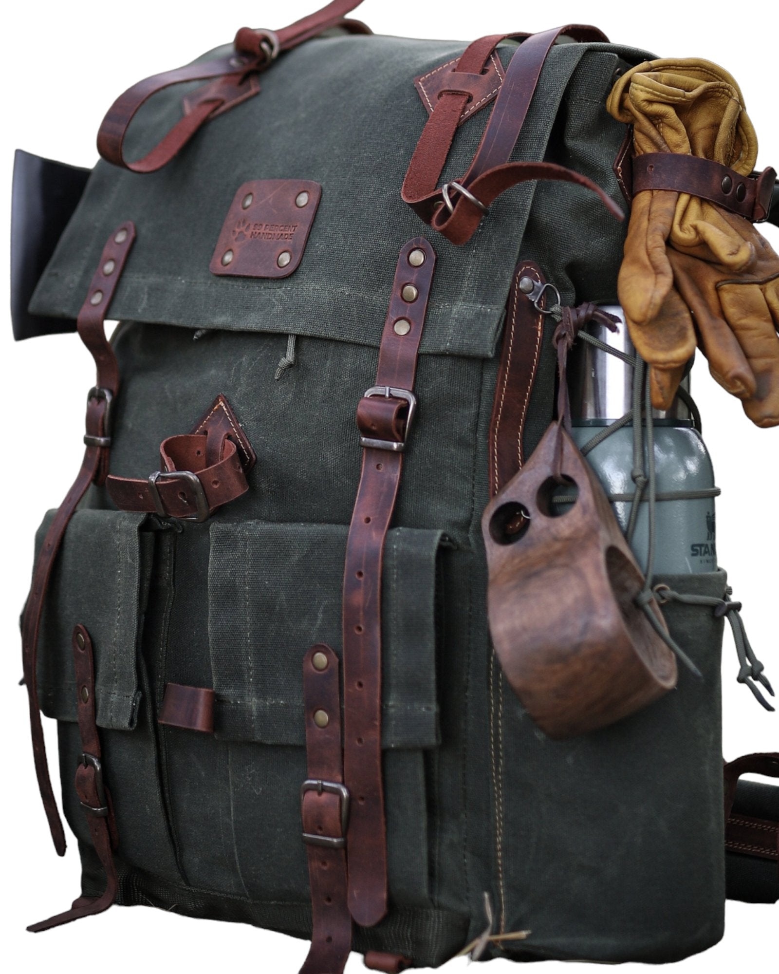 Leather and Canvas Backpack Camping Backpack