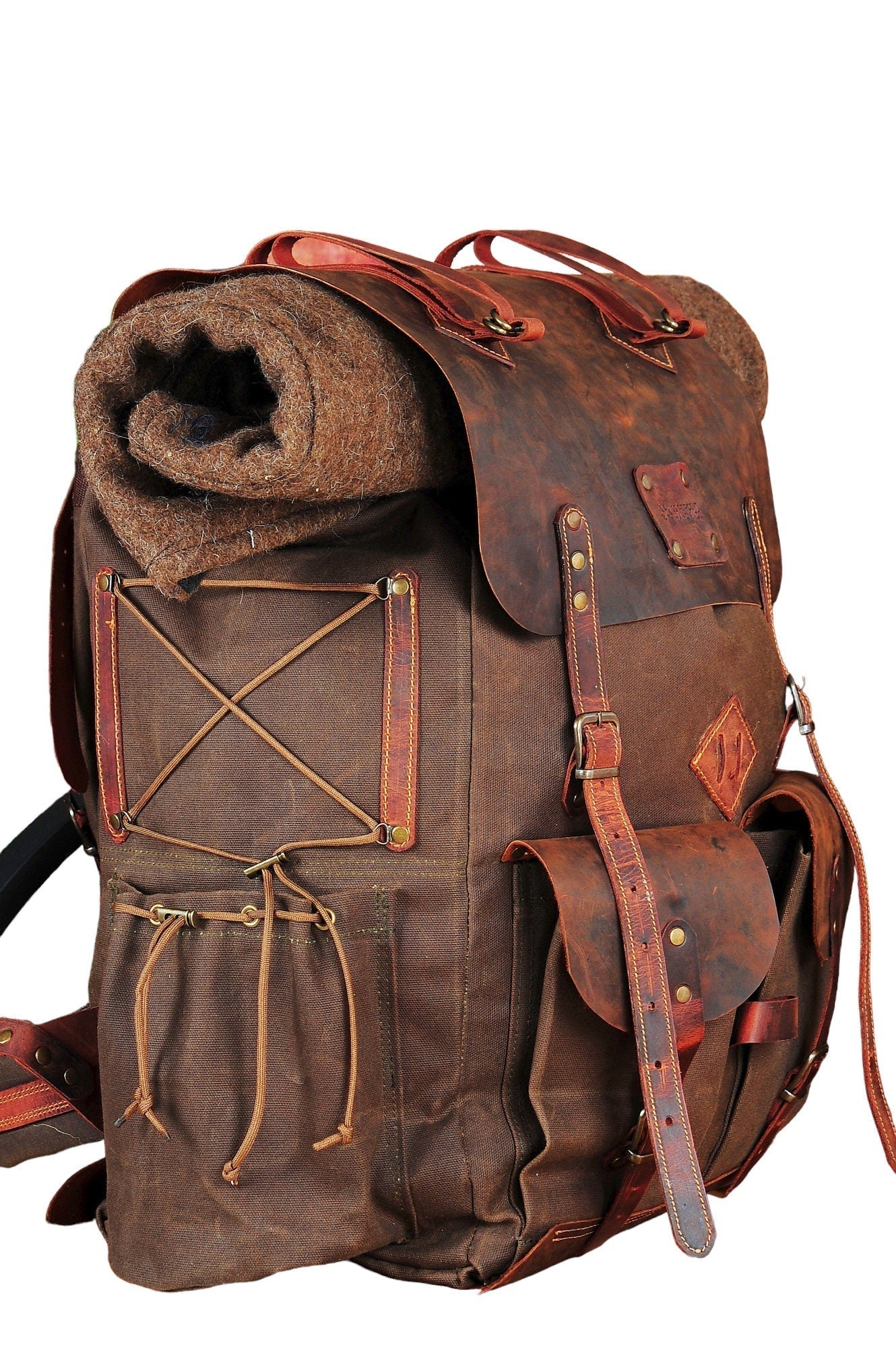 Leather and Canvas Backpack Camping Backpack