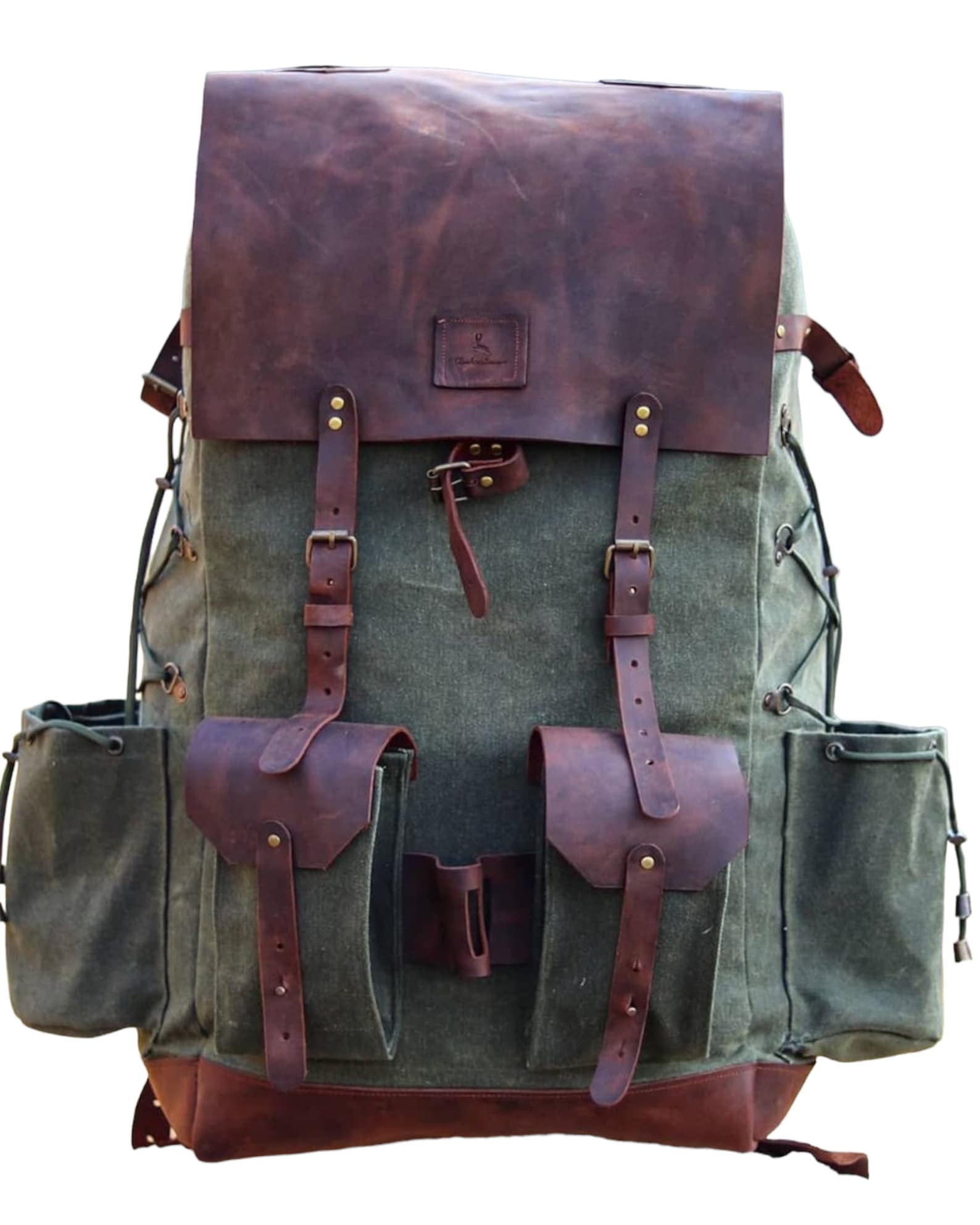 Hiking Backpack Leather Canvas Backpack