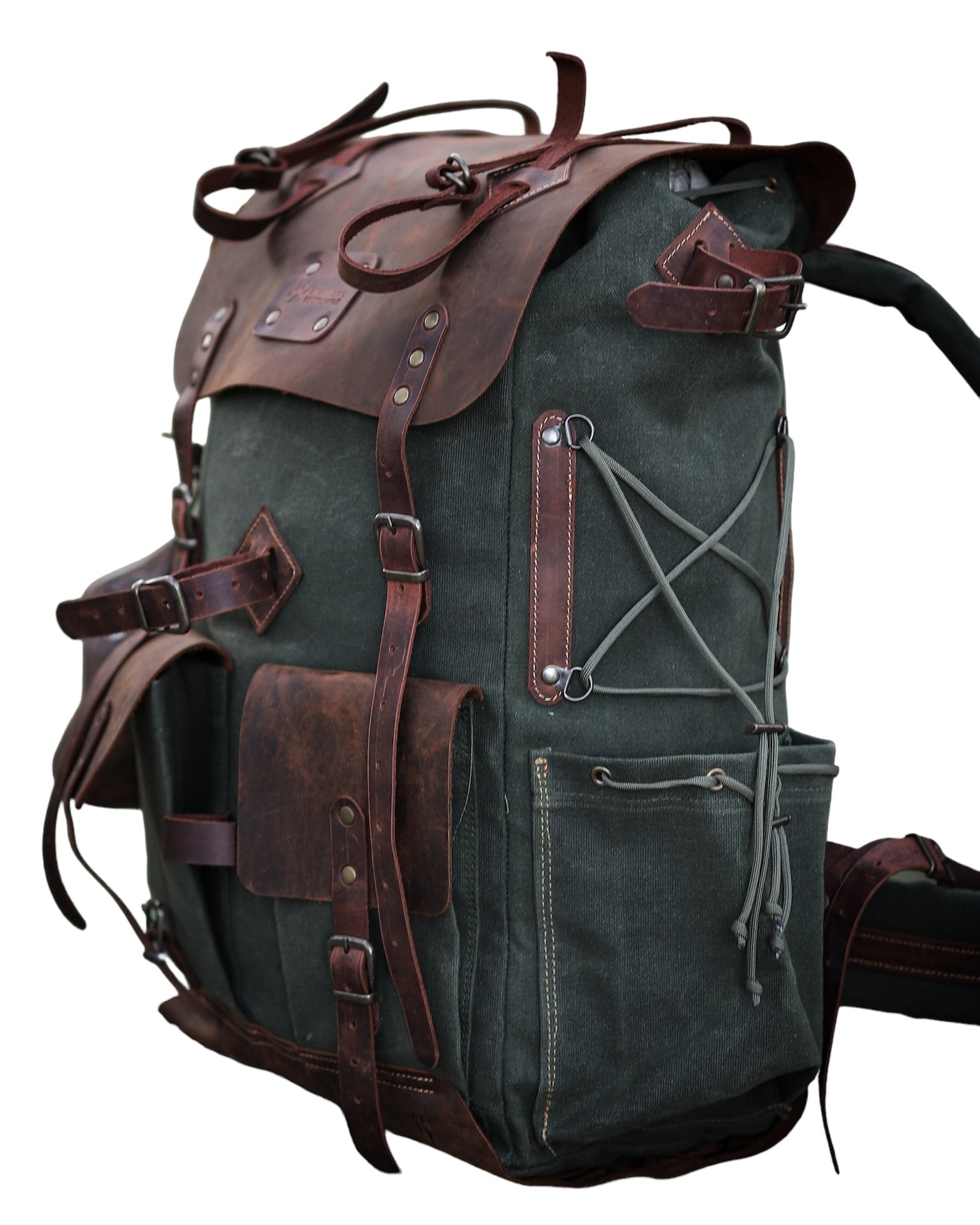 Hiking Backpack Leather Canvas Backpack