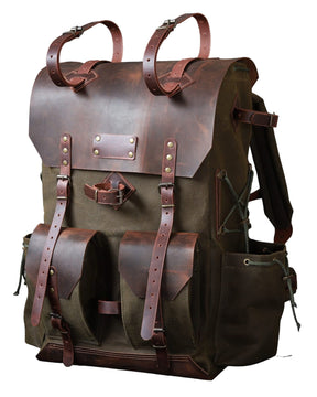 Hiking Backpack Leather Canvas Backpack