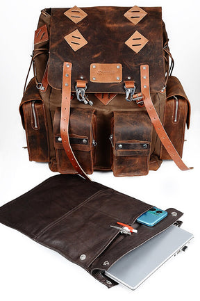 Daypack Laptop Backpack Handmade Waxed Canvas and Leather