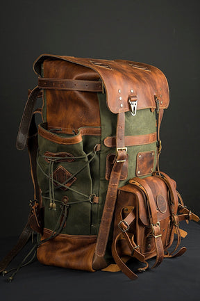 Handmade Leather and Waxed Backpack for Travel