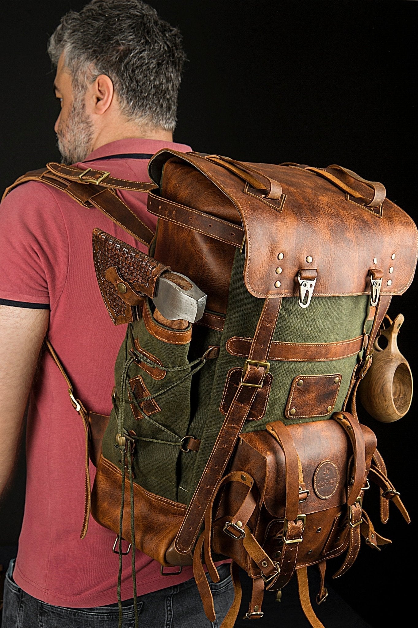 Handmade Leather and Waxed Backpack for Travel