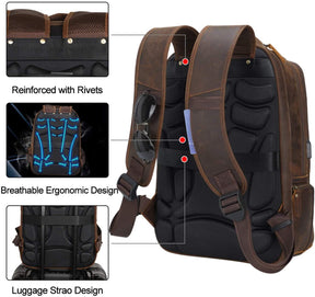 Mens Leather Backpack Multi Pocket