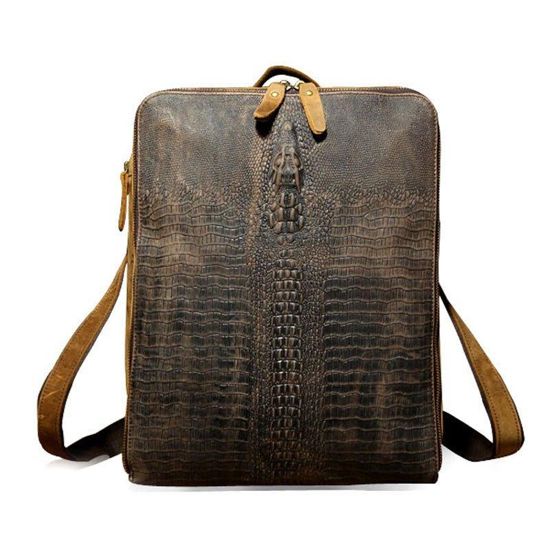 Vintage Leather Alligator Style Backpack for Laptop