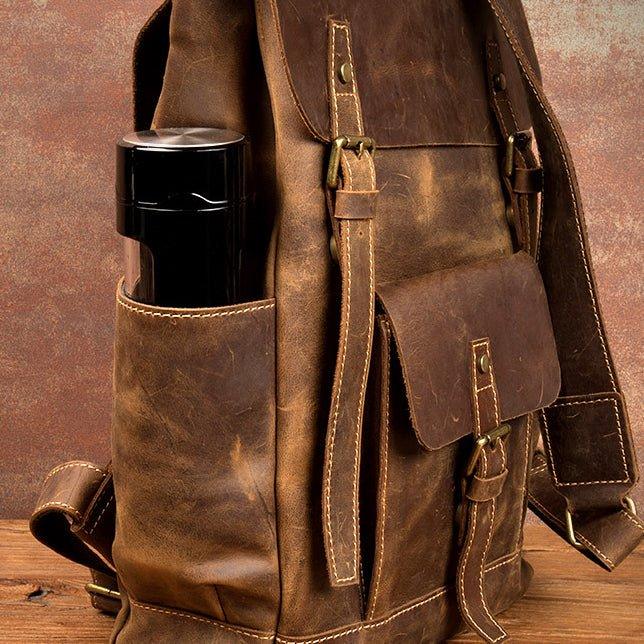 Woosir Brown Leather Backpack with Laptop Sleeve