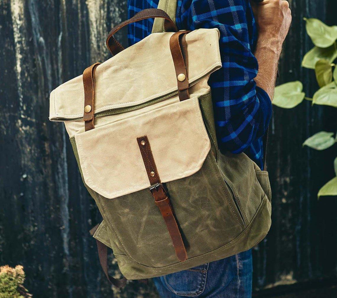 Vintage Backpack Roll Top with Laptop Sleeve