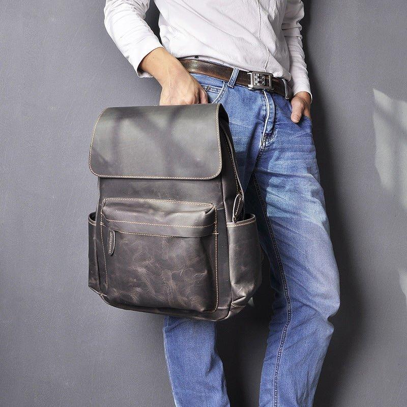 Mens Vintage Leather Backpack for Work