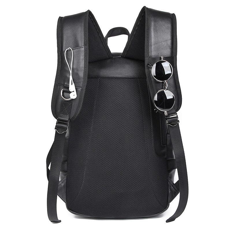 Mens Leather Backpacks for School with USB Port 15.6 Inches