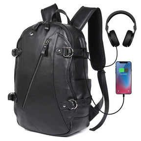 Mens Leather Backpacks for School with USB Port 15.6 Inches