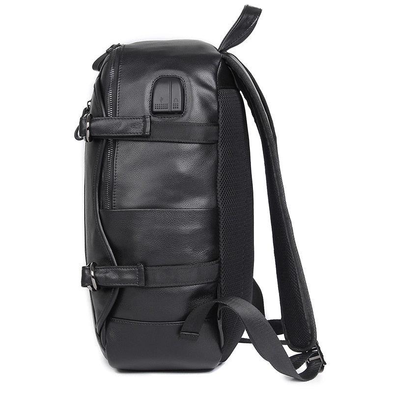 Mens Leather Backpacks for School with USB Port 15.6 Inches