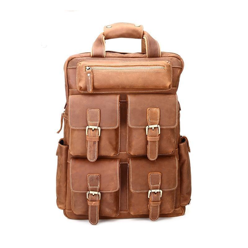 Mens Leather Backpack Laptop with Front Pockets