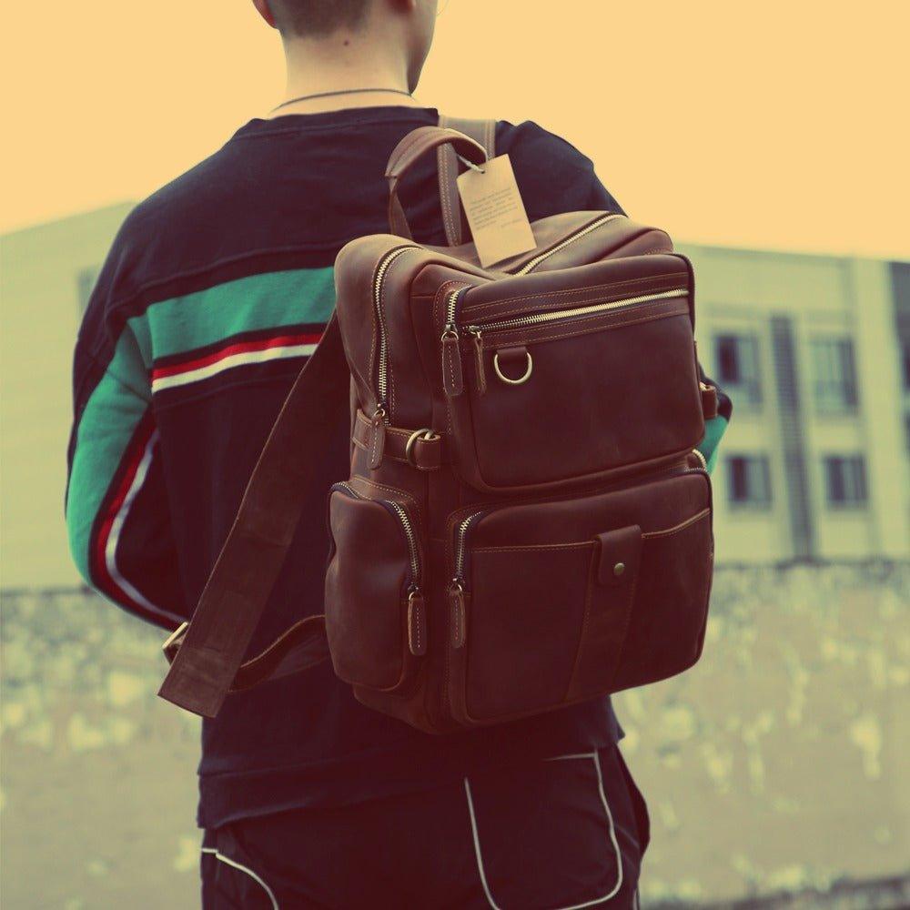 Brown Vintage Leather Backpack Laptop for Men