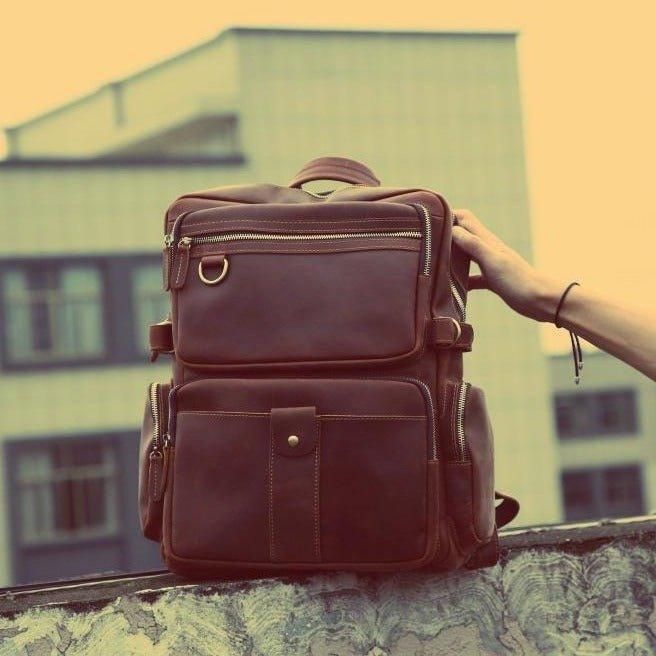 Brown Vintage Leather Backpack Laptop for Men