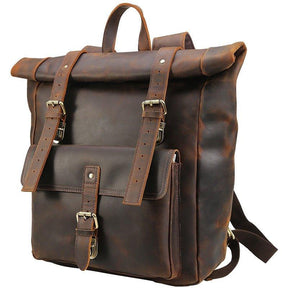 Large Leather Roll Top Backpack Laptop 17"