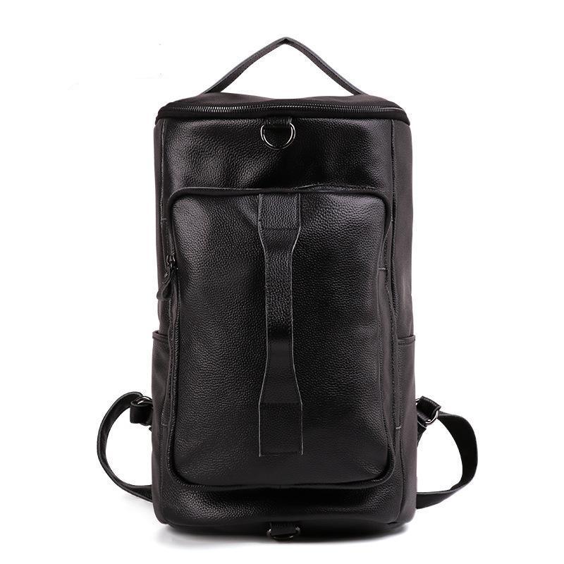 Mens Leather Cylindrical Backpack Large