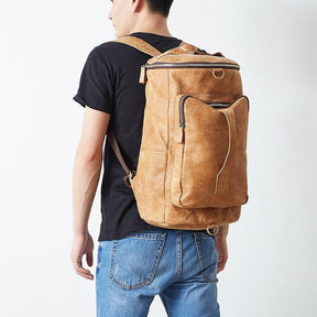 Mens Leather Cylindrical Backpack Large