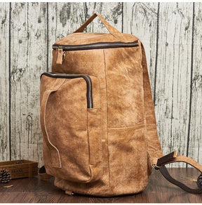 Mens Leather Cylindrical Backpack Large