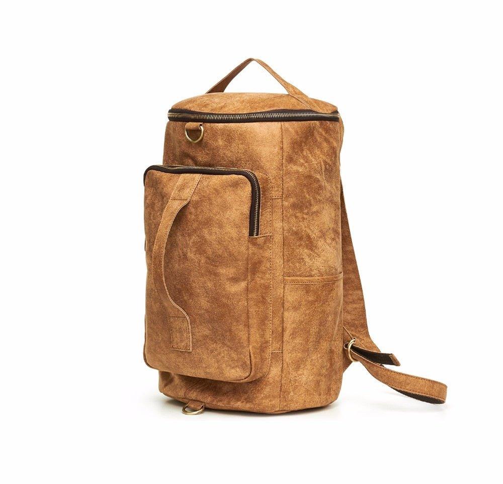 Mens Leather Cylindrical Backpack Large